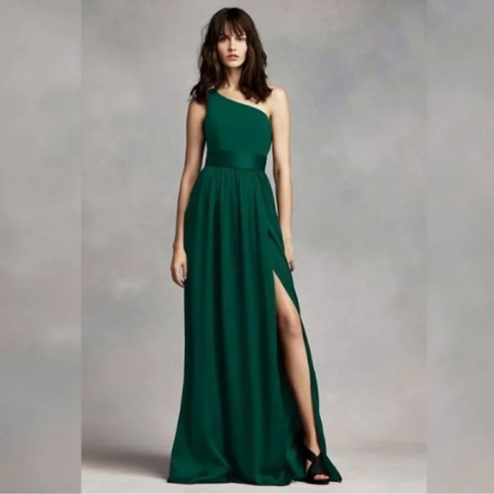 White by Vera Wang One Shoulder Emerald Gown